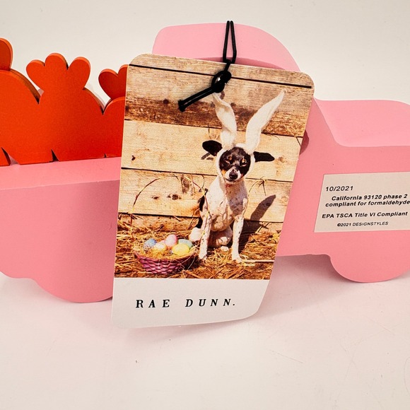 NWT Rae Dunn Pink Wood Truck Happy Easter Bunny Carrots Tabletop Decor - Picture 3 of 6